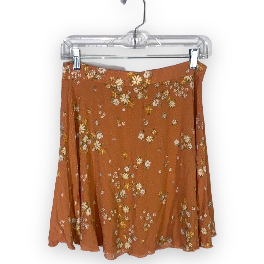 Orange Floral Flowy Mini Skirt A-Line Botanical Print Boho Summer Skirt